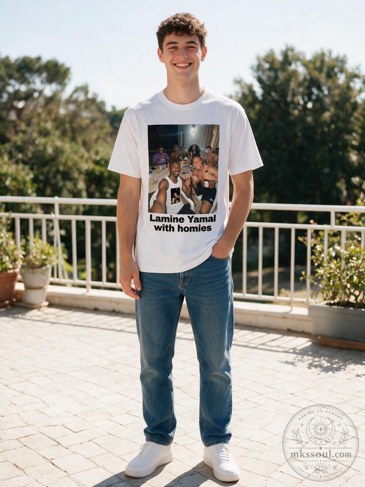 Lamine Yamal With The Homies Graphic T-Shirt - FC Barcelona Football Fan Vintage Tee 5 Lamine Yamal With The Homies Graphic T-Shirt - FC Barcelona Football Fan Vintage Tee