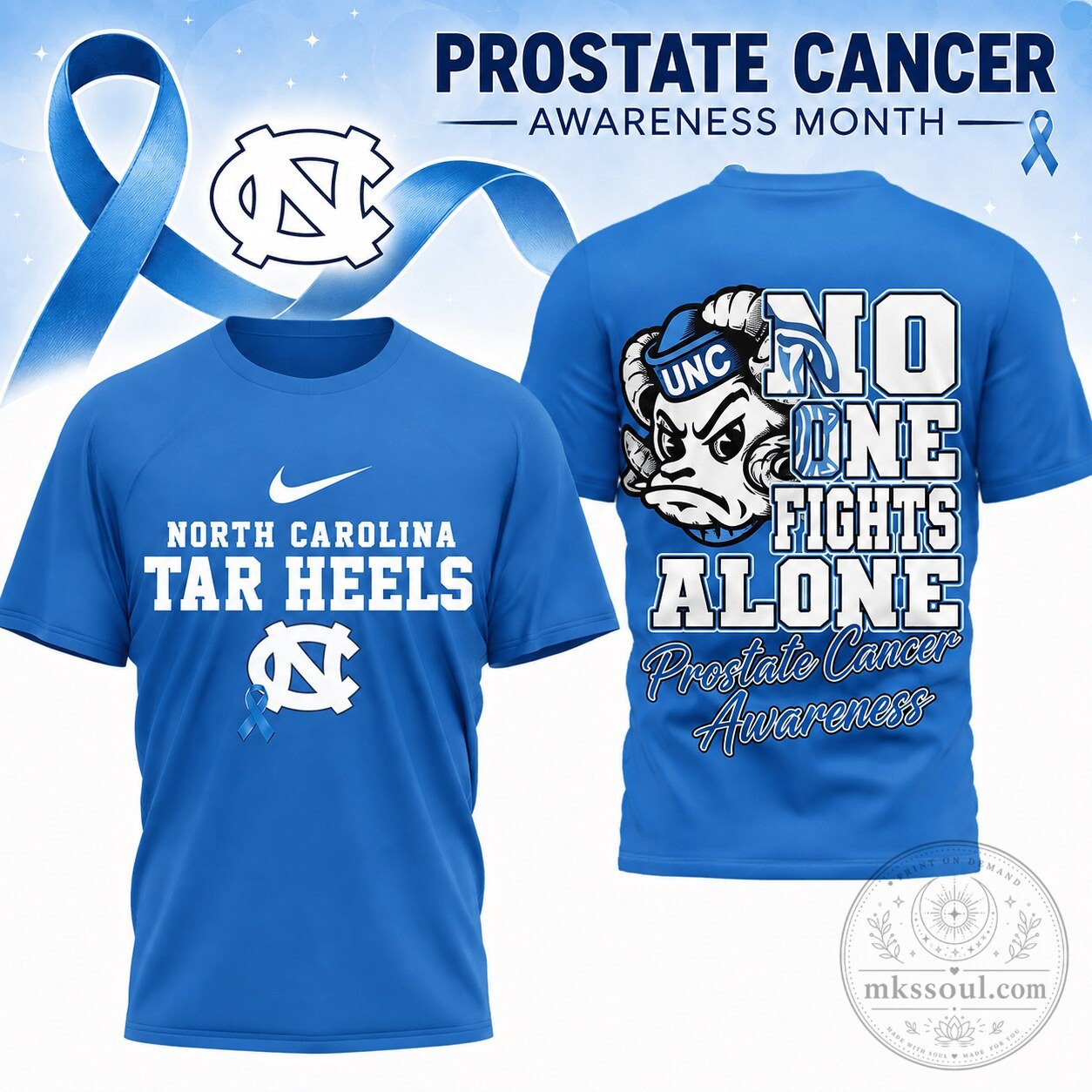 North Carolina Tar Heels Prostate Cancer Awareness Month Blue T-Shirt