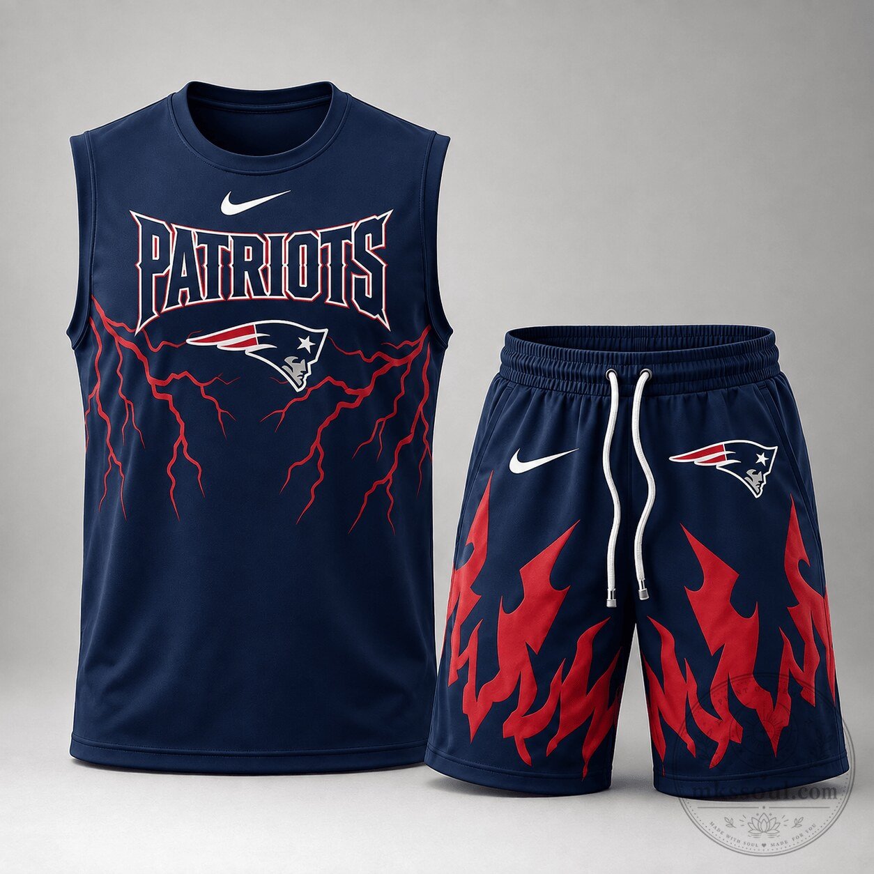 New England Patriots Lightning Flame Performance Tank Top and Shorts Set