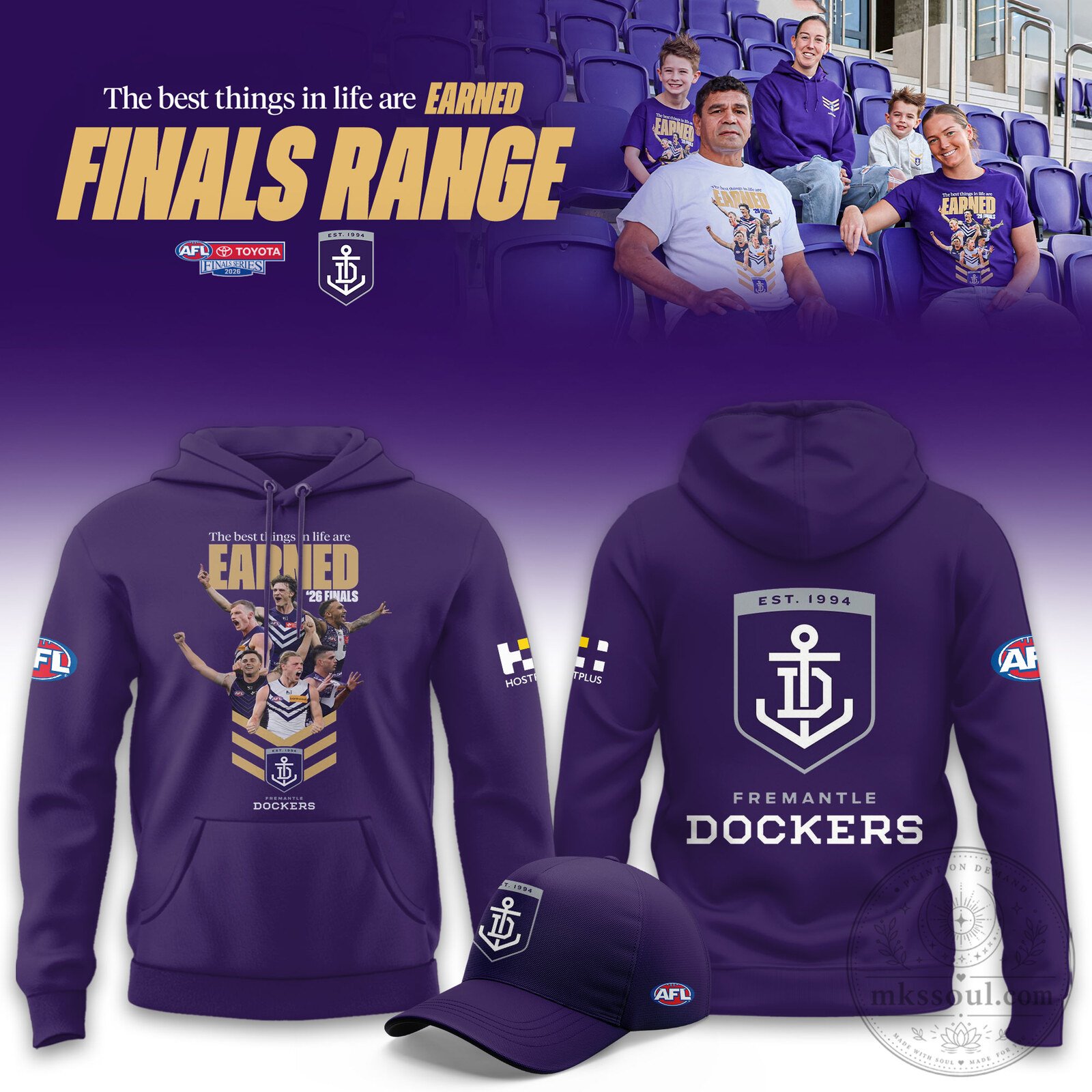 Earned Purple Hoodie from Fremantle Dockers 2026 AFL Finals Collection