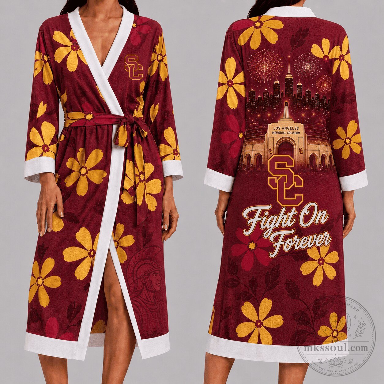 University of Southern California Trojans Fight On Forever Floral Bathrobe