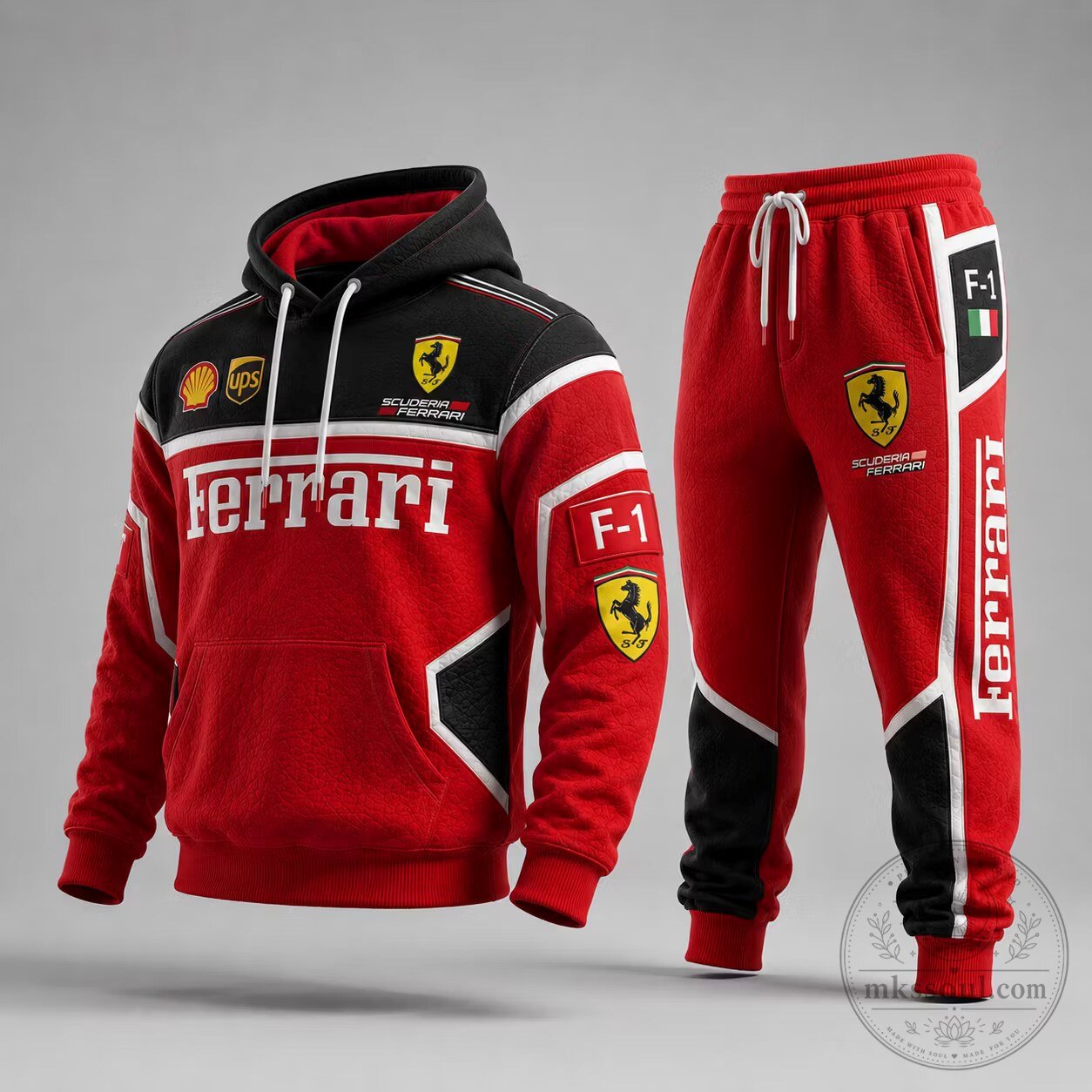 Scuderia Ferrari Formula 1 Racing Team Red and Black Hoodie and Pants Set