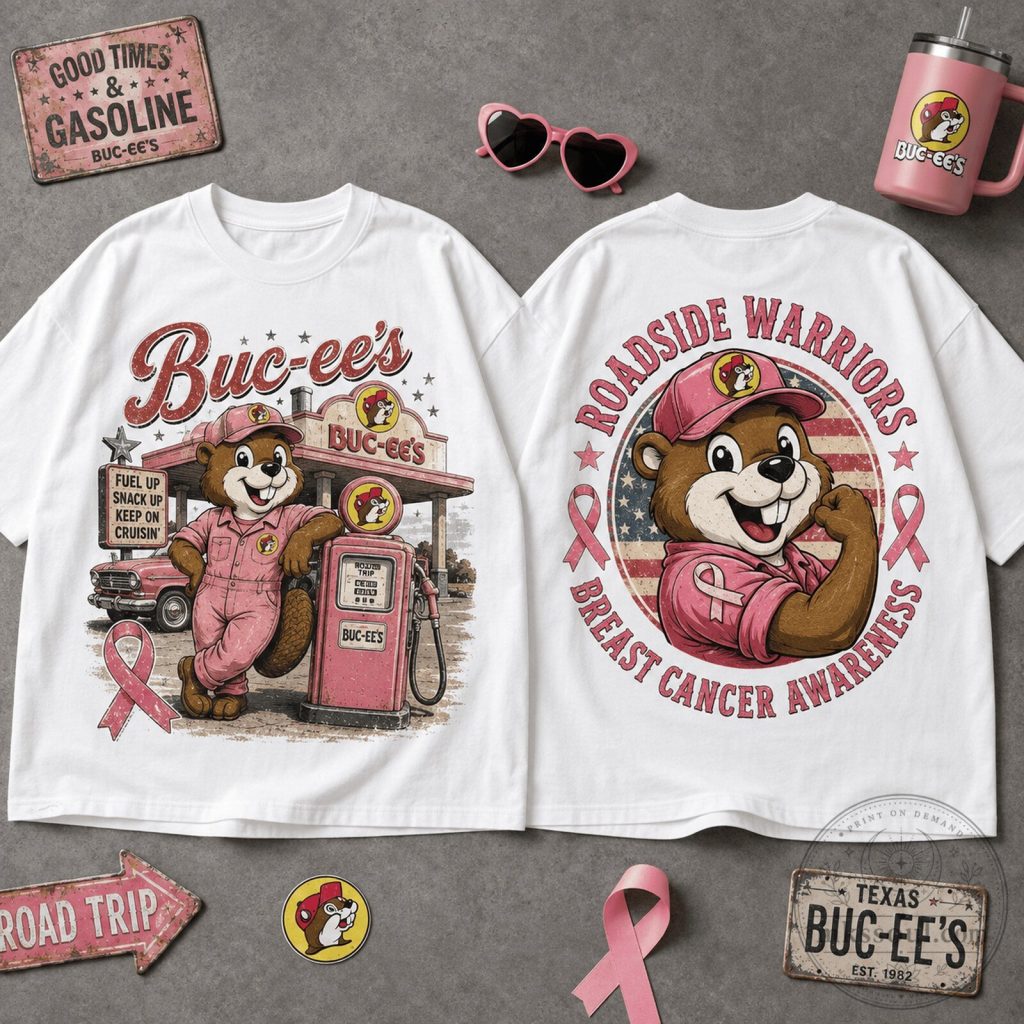 Buc-ee's Roadside Warriors Breast Cancer Awareness White Graphic T-Shirt Buc-ee's Roadside Warriors Breast Cancer Awareness White Graphic T-Shirt