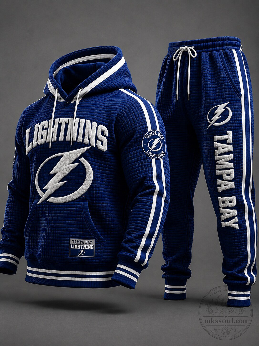 Tampa Bay Lightning Hockey Team Quilted Hoodie and Jogger Pants Set