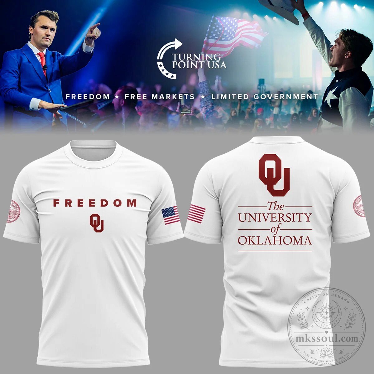 University of Oklahoma Freedom Turning Point USA White Short Sleeve T-Shirt