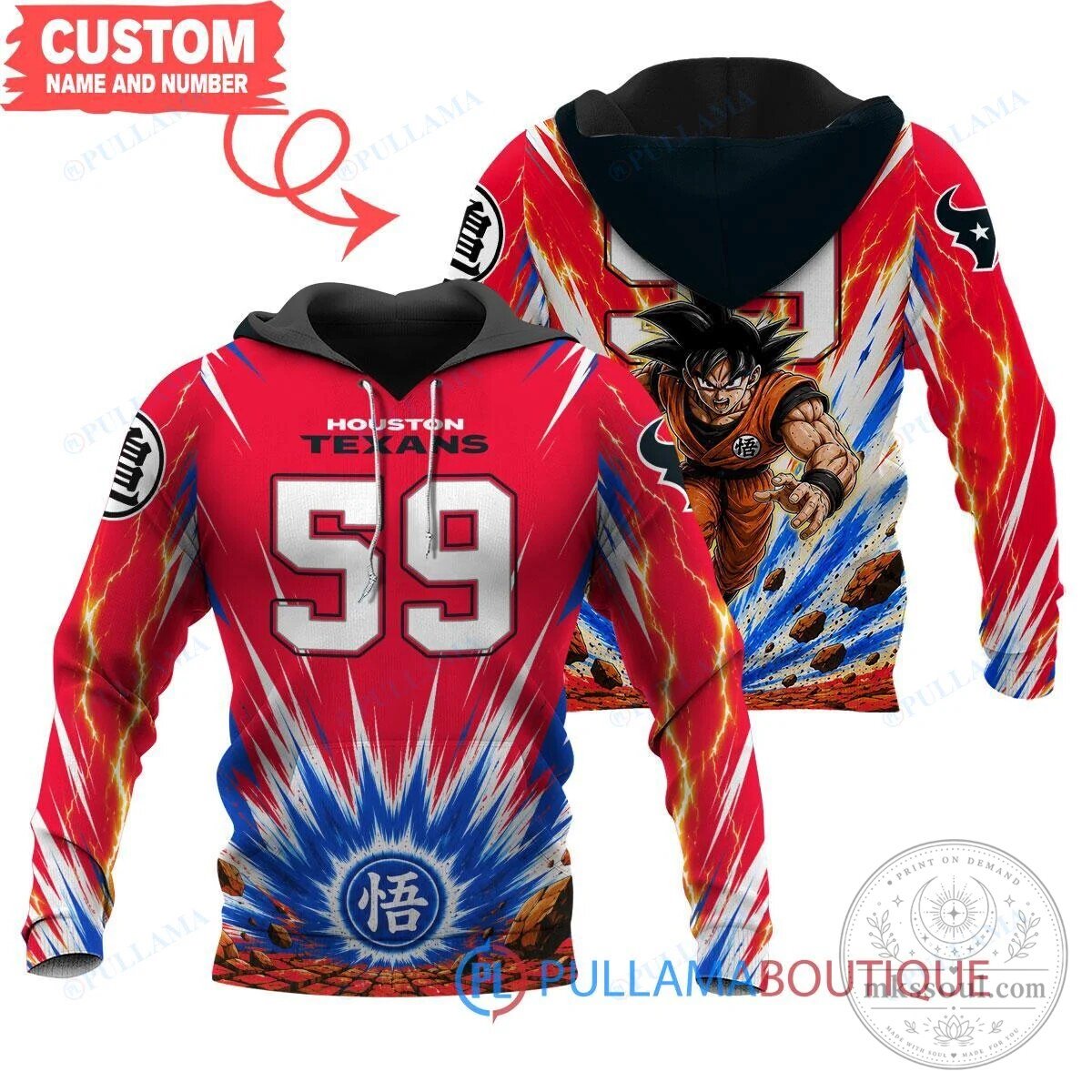 Houston Texans Son Goku Dragon Ball Z Super Saiyan Custom Number Hoodie