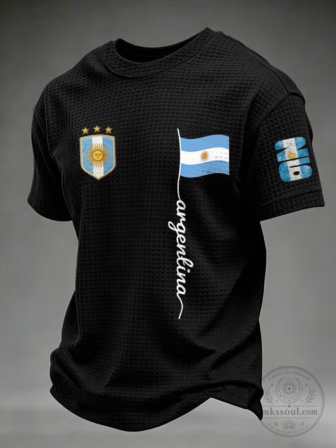 Argentina National Football Team Crest and Flag Black T-Shirt