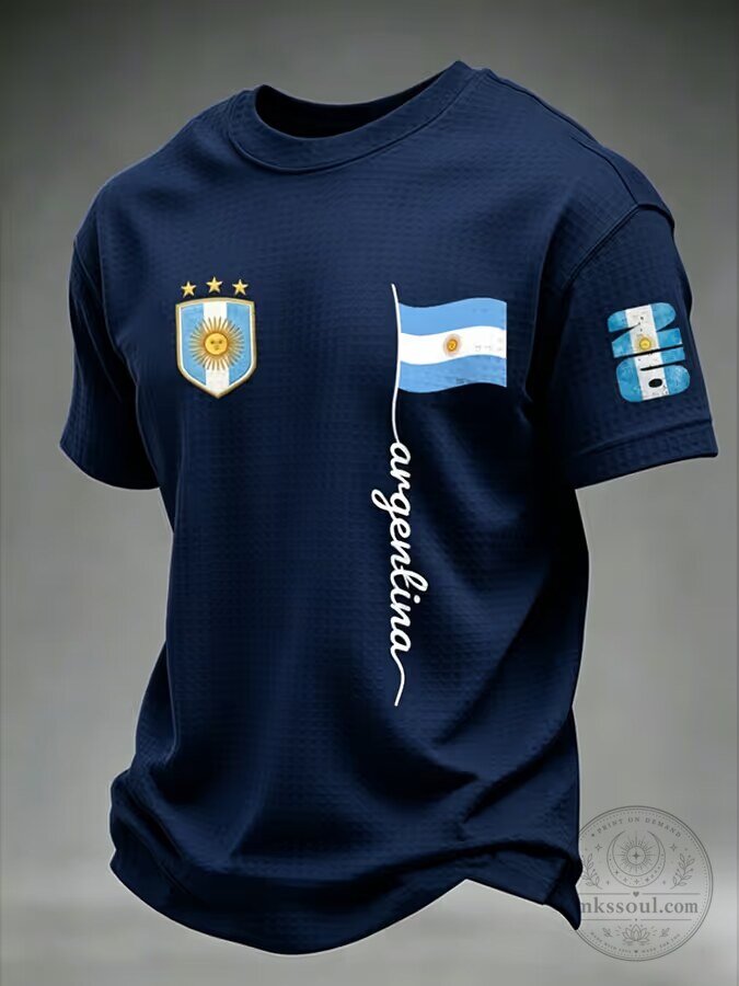 Argentina National Football Team Crest and Flag Black T-Shirt 3 Argentina National Football Team Crest and Flag Black T-Shirt