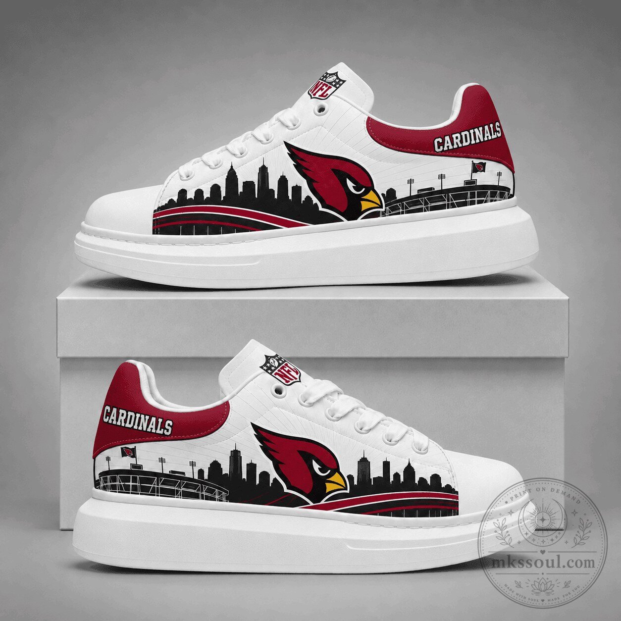 Arizona Cardinals NFL Football Team Skyline Logo White Sneakers