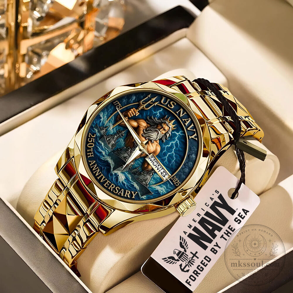 United States Navy 250th Anniversary Gold Tone Men's Luxury Quartz Watch