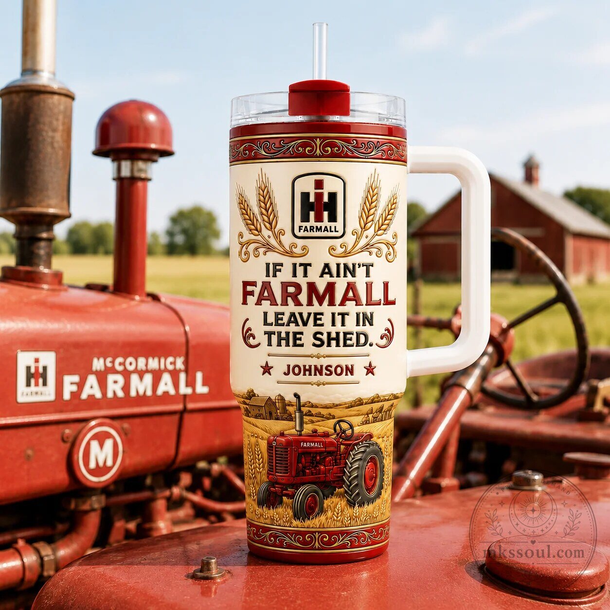Farmers McCormick Farmall Tractor Leave It In The Shed Insulated Tumbler