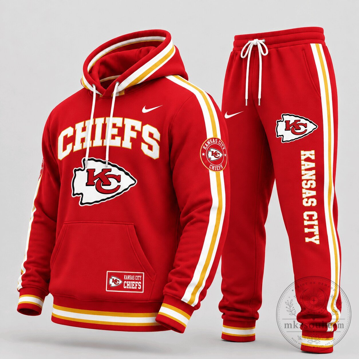 Kansas City Chiefs Red and White Striped Hoodie and Sweatpants Tracksuit Set