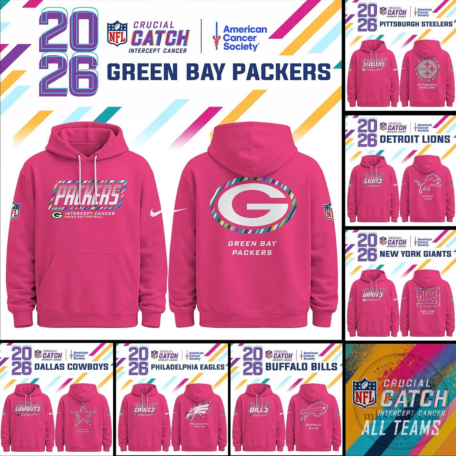 Pink Hoodie for Cancer Awareness by Green Bay Packers - Crucial Catch Edition