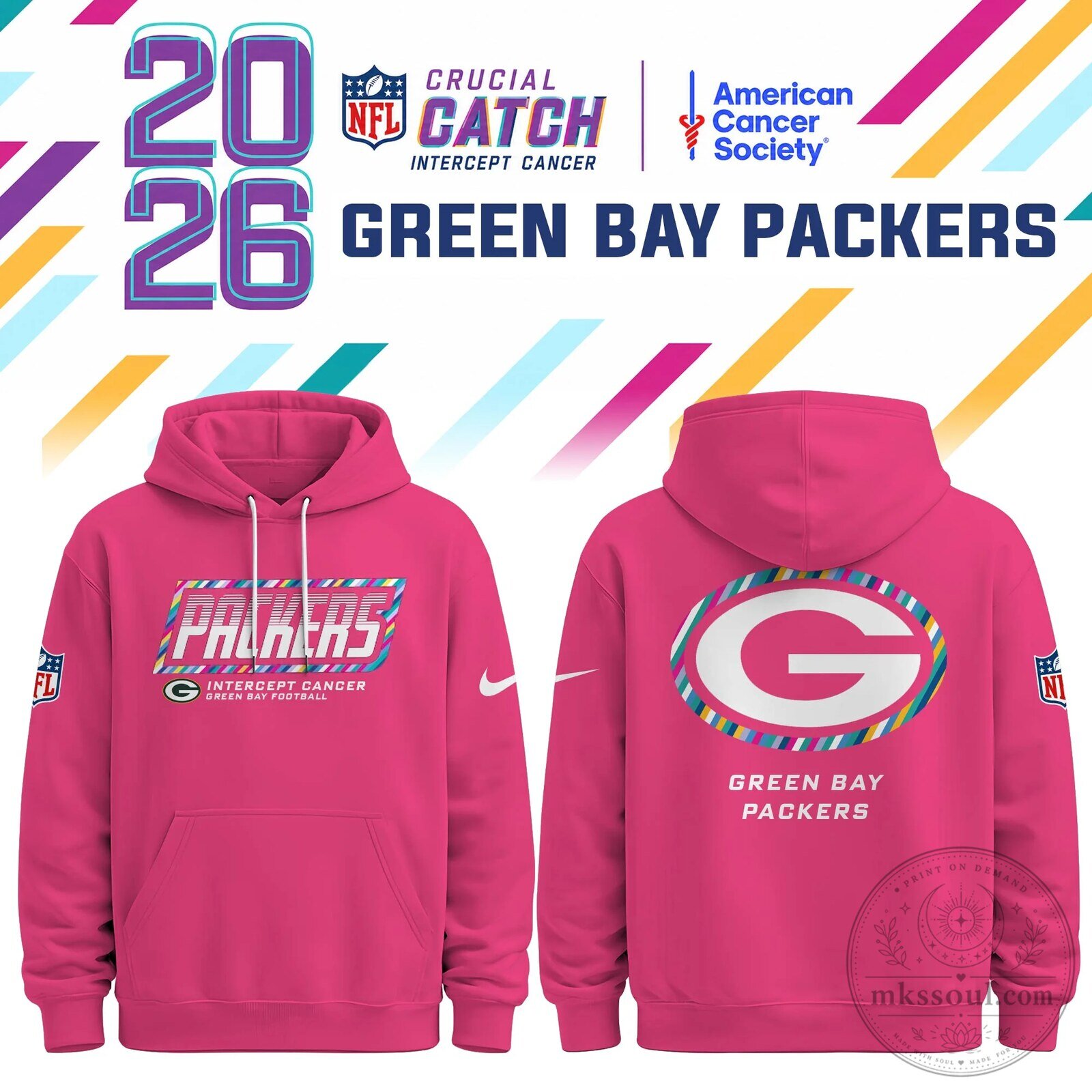 Pink Hoodie for Cancer Awareness by Green Bay Packers - Crucial Catch Edition 32 Pink Hoodie for Cancer Awareness by Green Bay Packers - Crucial Catch Edition