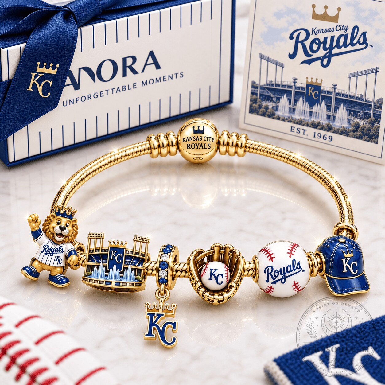 Kansas City Royals Baseball Team Logo Gold Charm Bracelet