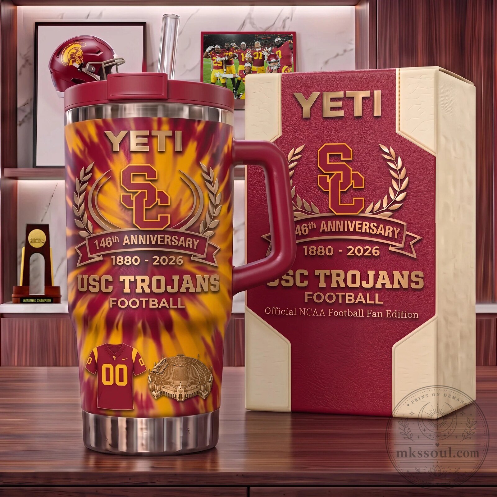 USC Trojans Football 146th Anniversary Tumbler with Handle and Straw