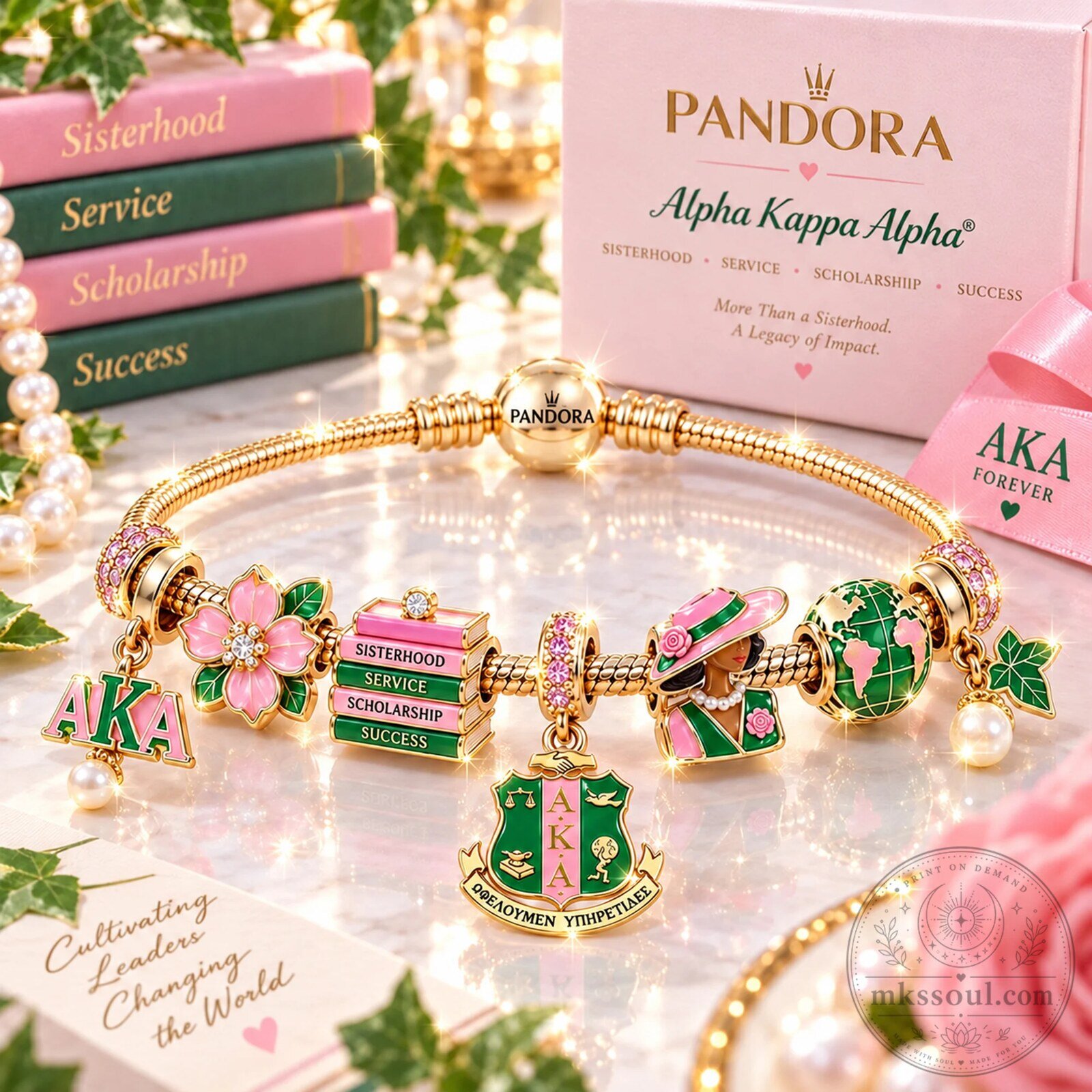 Alpha Kappa Alpha Sisterhood Service Scholarship Success Charm Bracelet