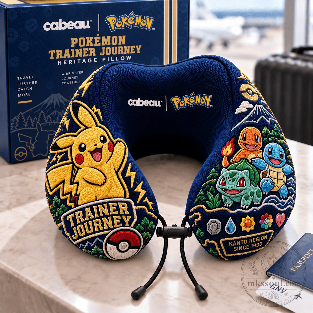 Pokemon Pikachu Trainer Journey Kanto Region Travel Neck Pillow