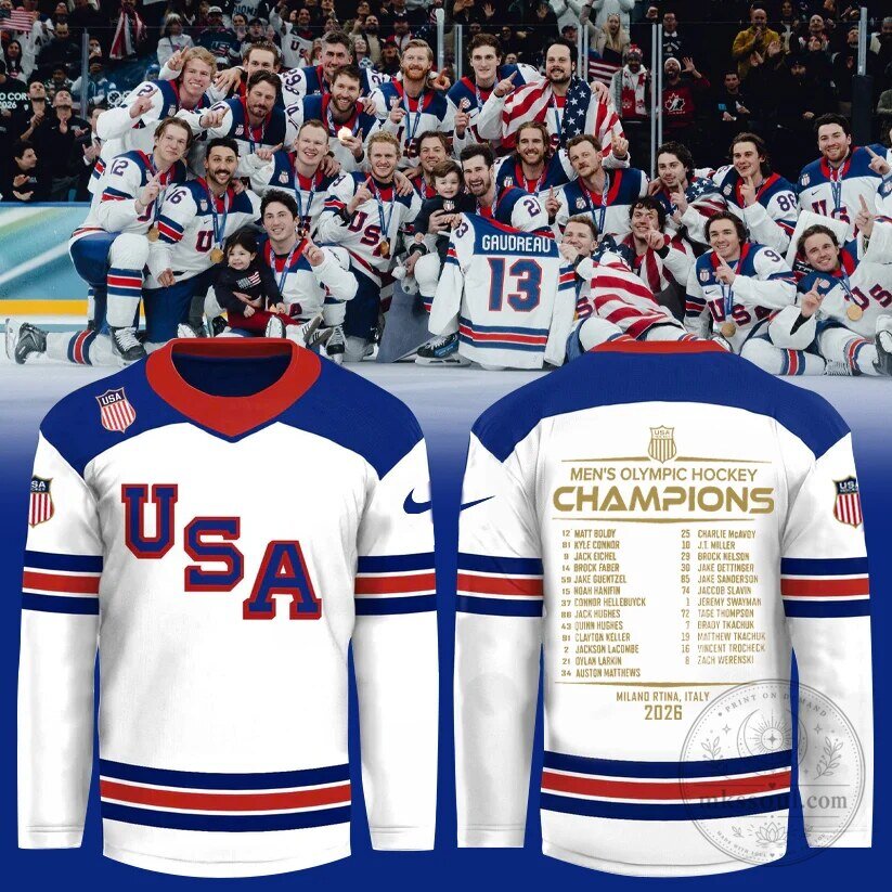 USA Men's Olympic Hockey Champions 2026 White Jersey