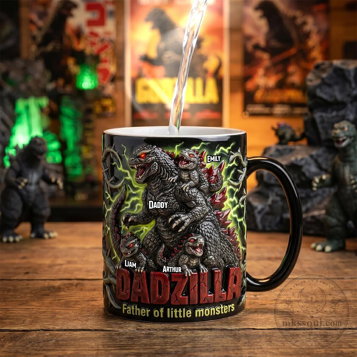 Godzilla Dadzilla Father of Little Monsters Personalized Magic Mug