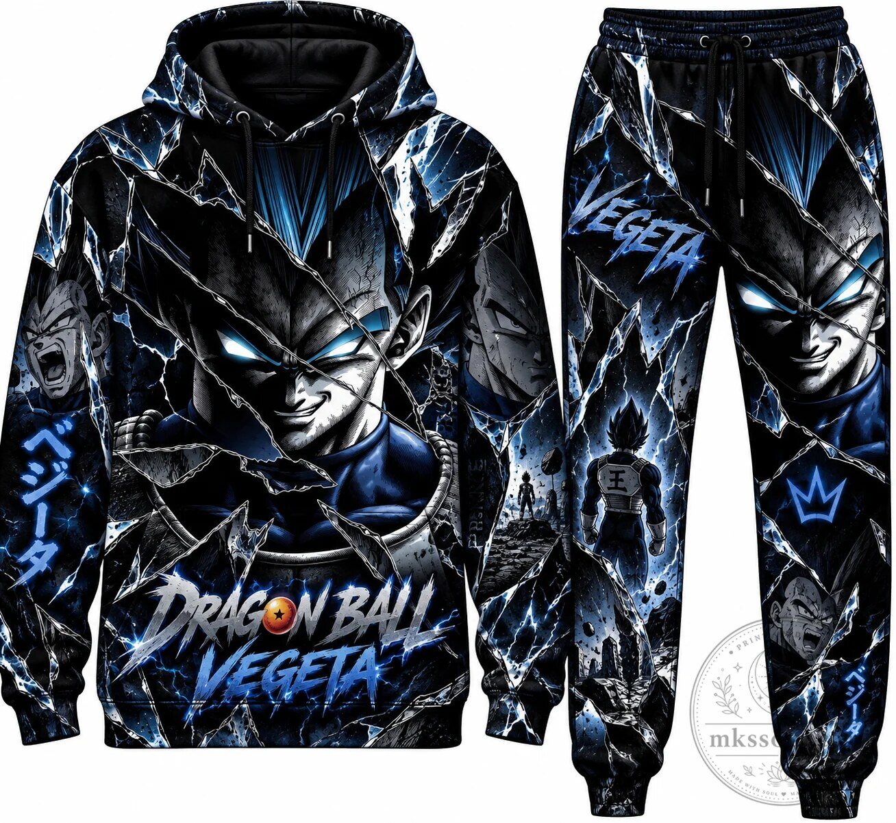 Dragon Ball Z Vegeta Super Saiyan Blue Transformation Hoodie and Sweatpants Set