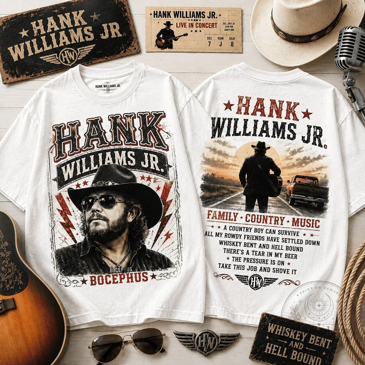 Hank Williams Junior Country Music Shirt for Fans, Bocephus Family Country Music T-Shirt