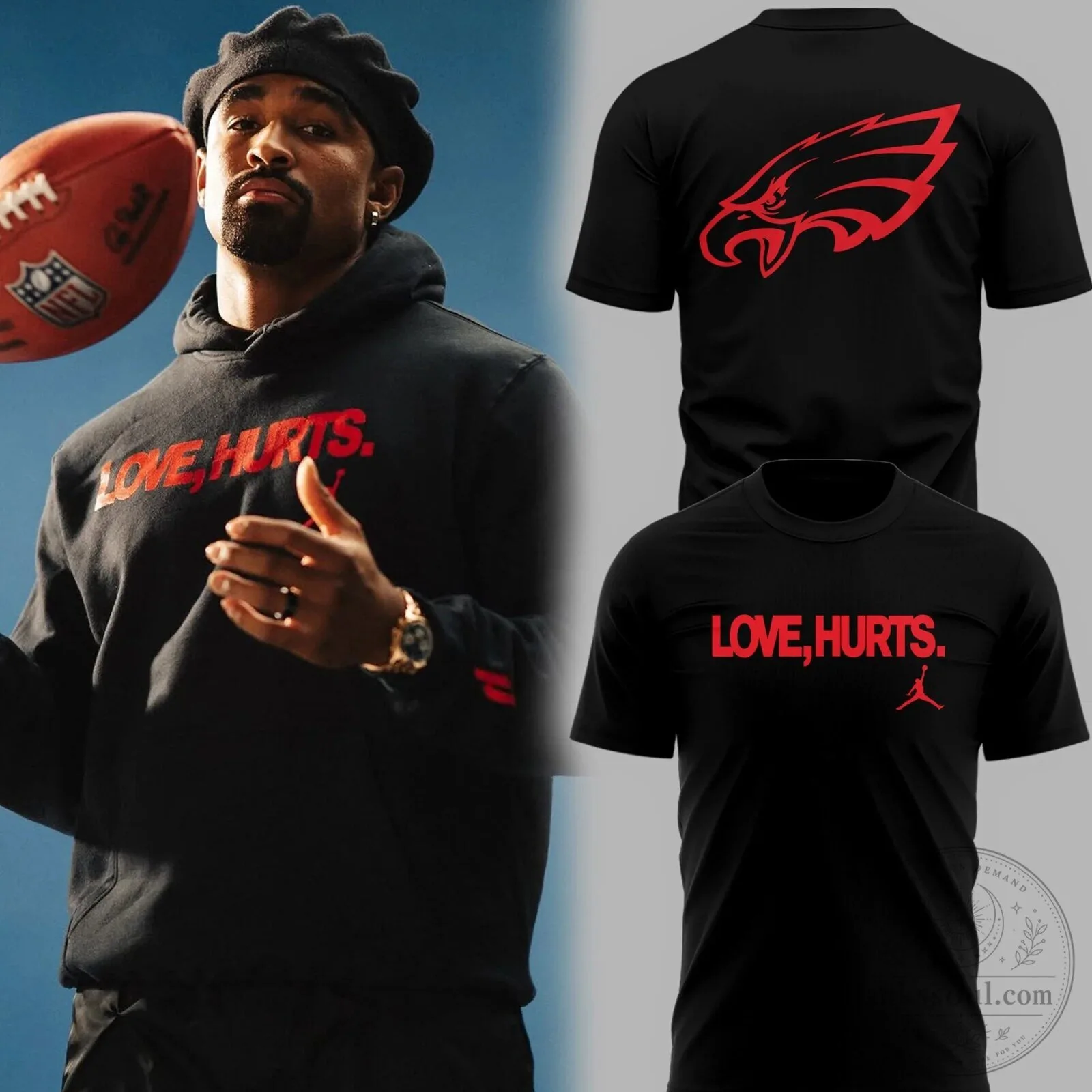 Eagles Football Jalen Hurts Love Hurts Black T-Shirt