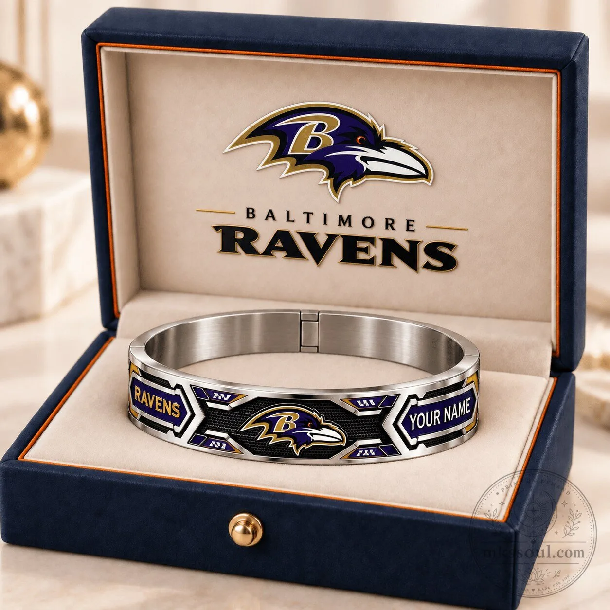 Baltimore Ravens National Football League Custom Name Stainless Steel Bracelet