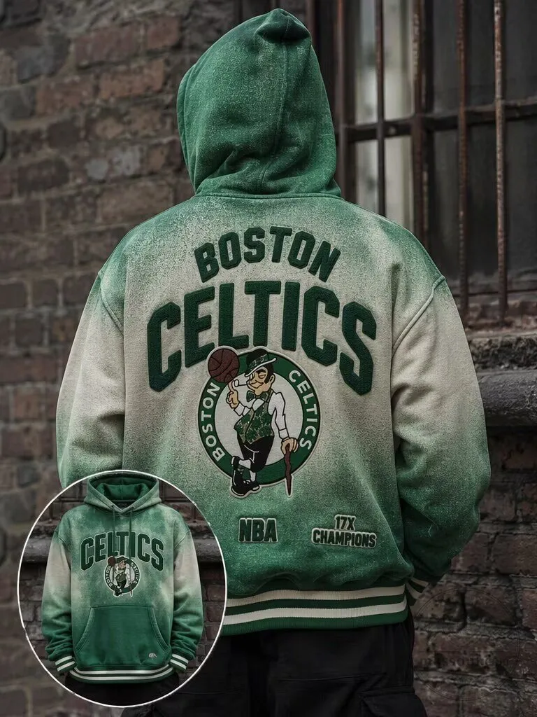 Boston Celtics NBA 17X Champions Vintage Green Gradient Hoodie