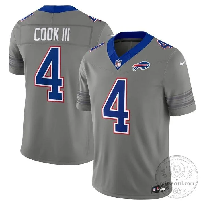 James Cook III Buffalo Bills Gray Football Jersey for Men, Number 4 Stitched Limited Edition