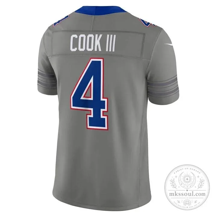 James Cook III Buffalo Bills Gray Football Jersey for Men, Number 4 Stitched Limited Edition 5 James Cook III Buffalo Bills Gray Football Jersey for Men, Number 4 Stitched Limited Edition