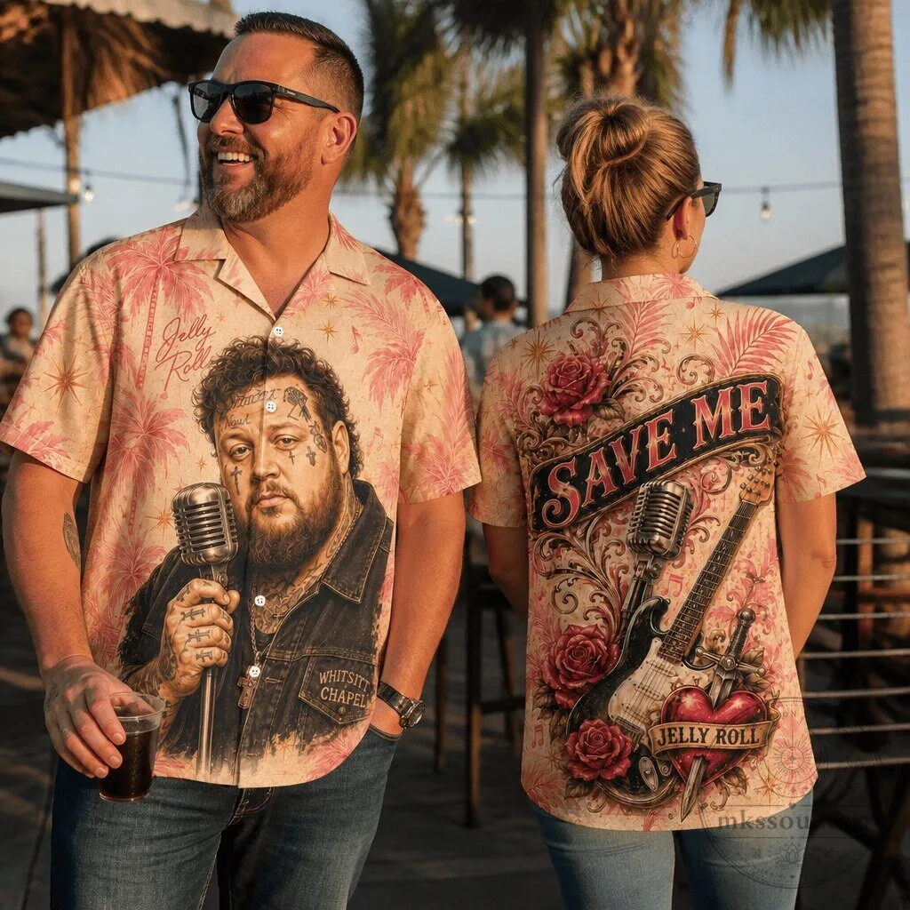 Jelly Roll Save Me Tattoo Portrait Vintage Microphone Hawaiian Shirt