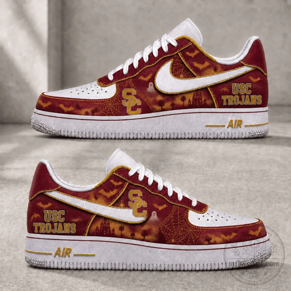USC Trojans Halloween Spooky Bats and Ghosts Custom Nike Air Force 1 Low Shoes USC Trojans Halloween Spooky Bats and Ghosts Custom Nike Air Force 1 Low Shoes