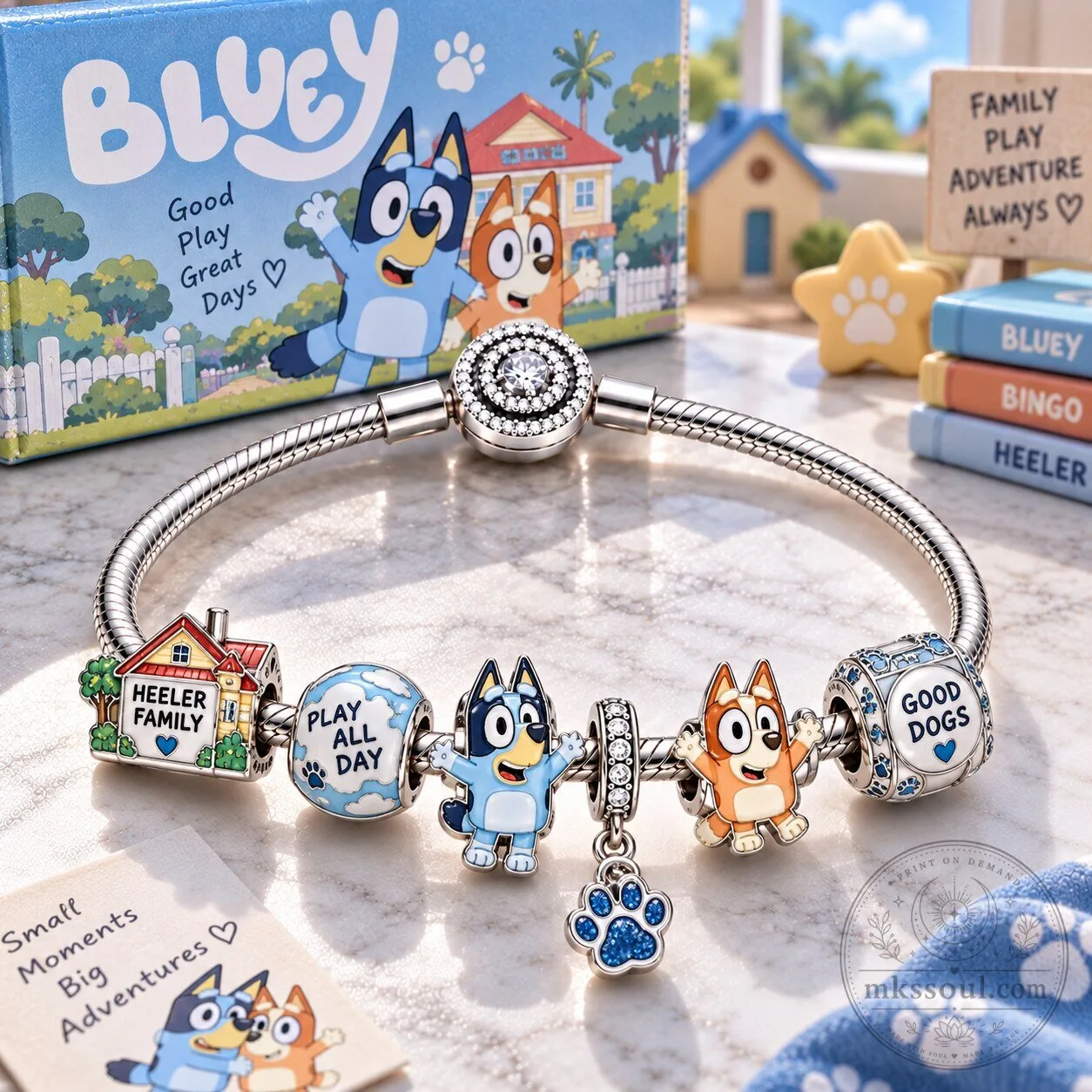 Bluey Heeler Family Play All Day Charm Bracelet with Cubic Zirconia