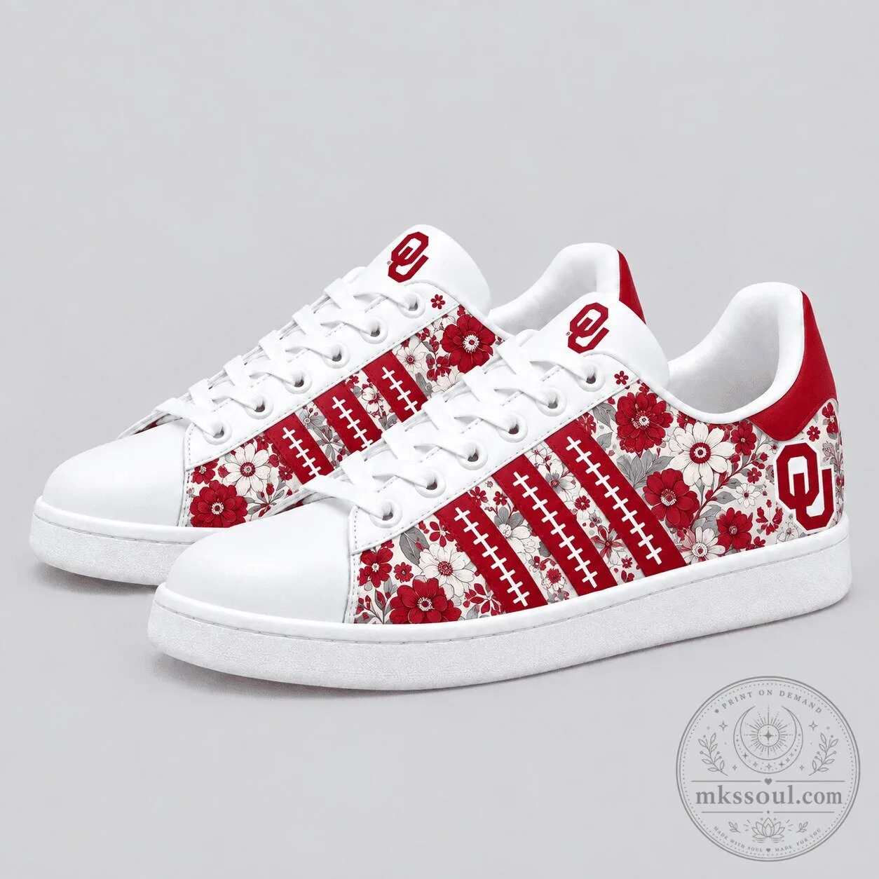 Oklahoma Sooners Floral Pattern White Custom Printed Shoes