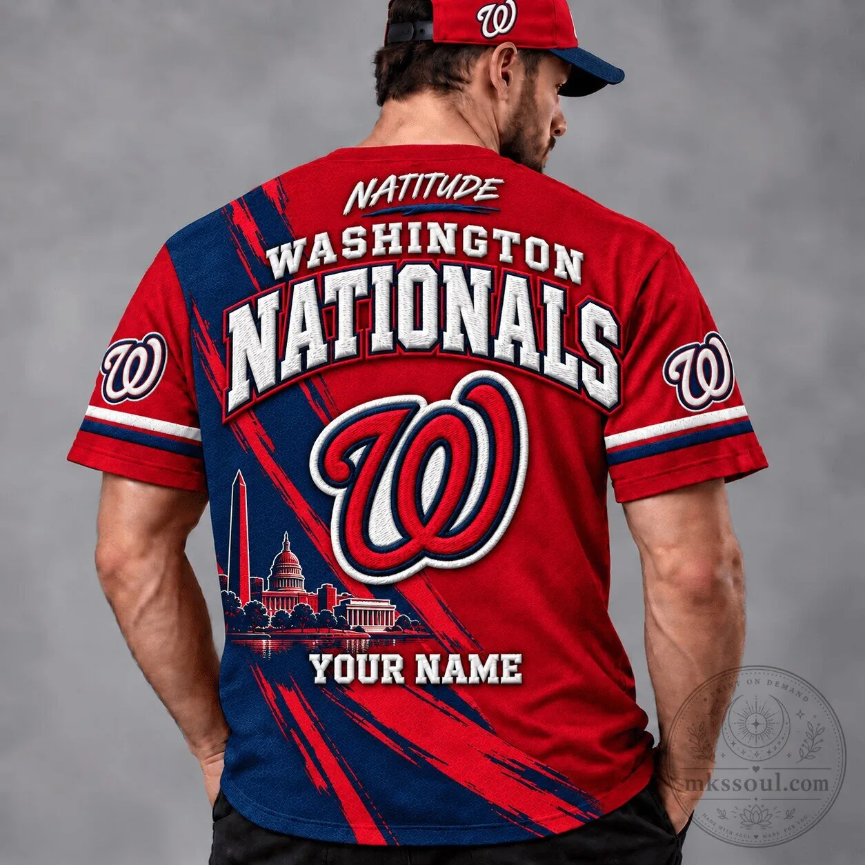 Washington Nationals Baseball Team Custom Name Red White Blue T-Shirt