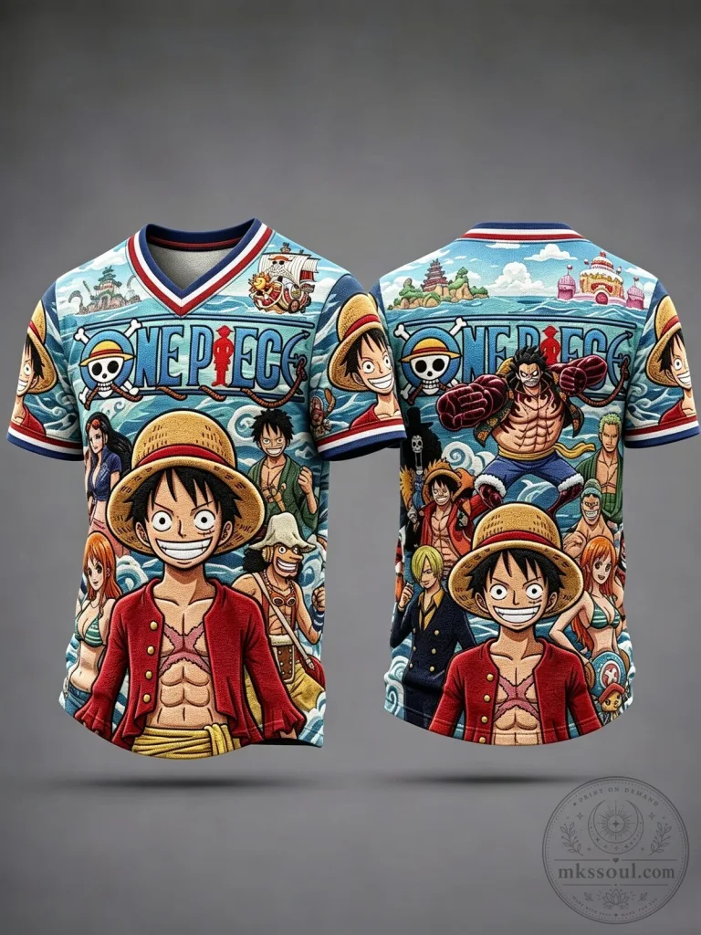 One Piece Anime Characters All Over Print Short Sleeve V-Neck T-Shirt