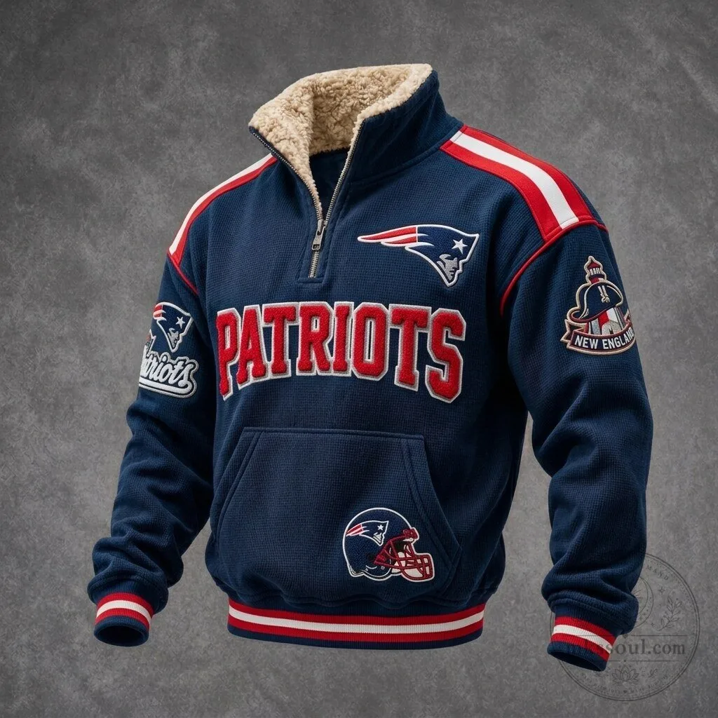 New England Patriots Quarter-Zip Sherpa Lined Pullover Jacket