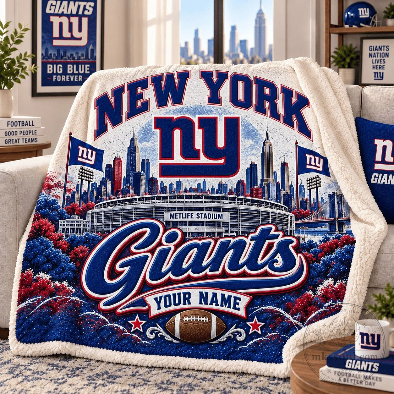 New York Giants NFL Team Custom Name Football Stadium Sherpa Blanket