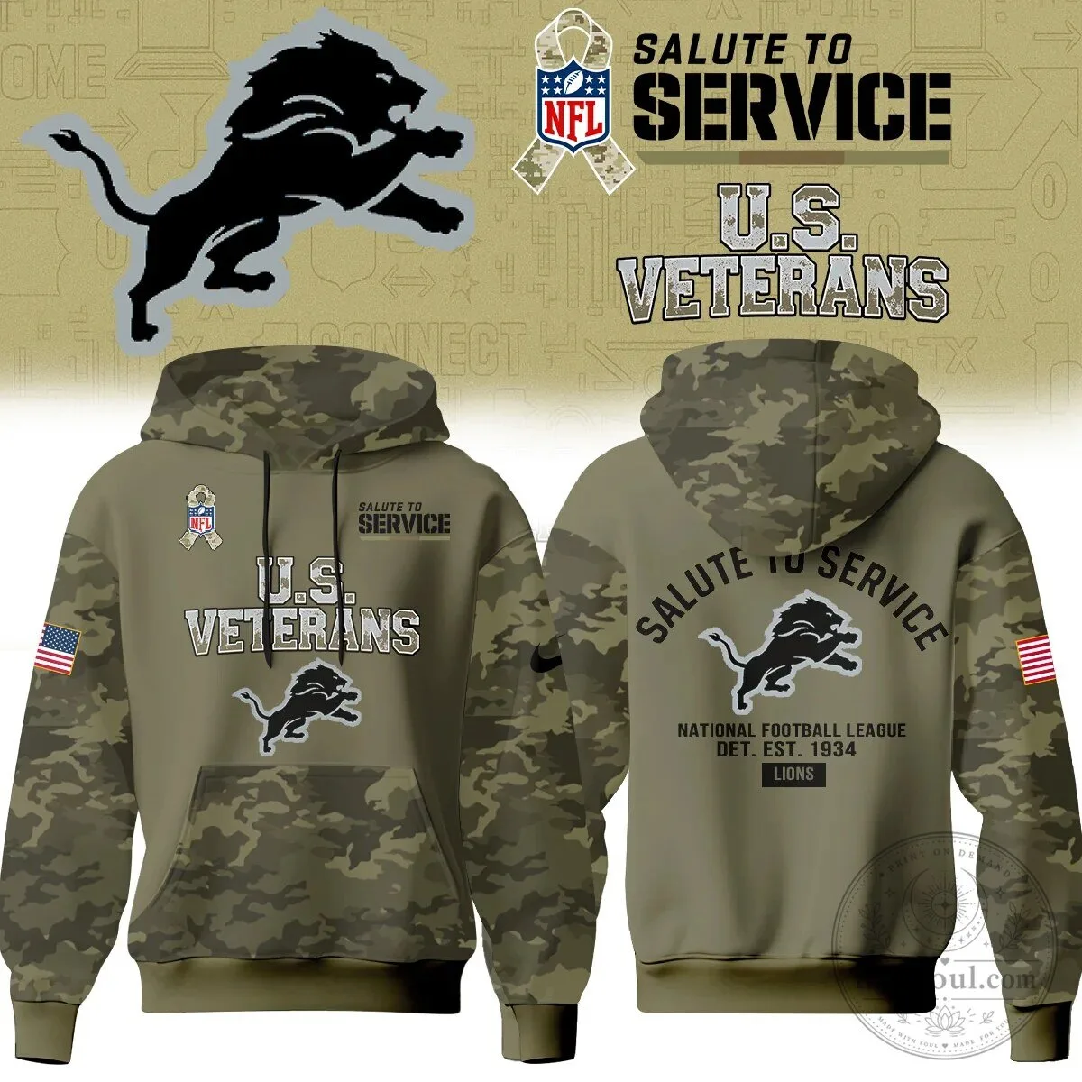 Detroit Lions National Football League Salute To Service United States Veterans Hoodie
