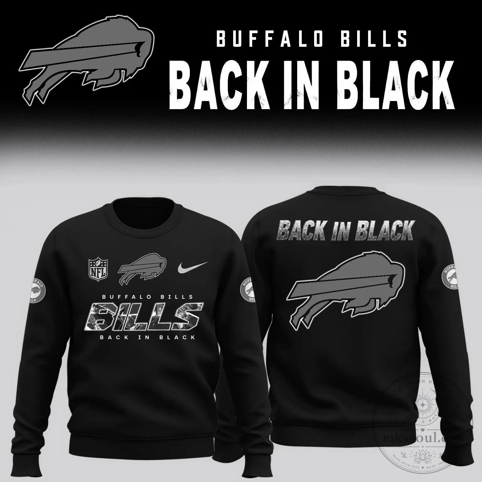 Buffalo Bills Back In Black NFL Football Team Logo Sweatshirt