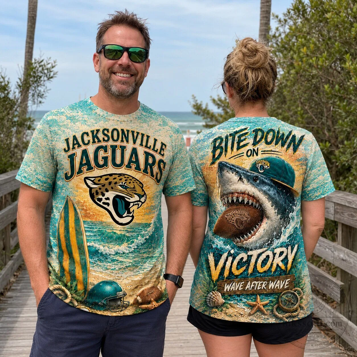 Tropical Ocean Shark Fan T-Shirt for Jacksonville Jaguars Football Enthusiasts