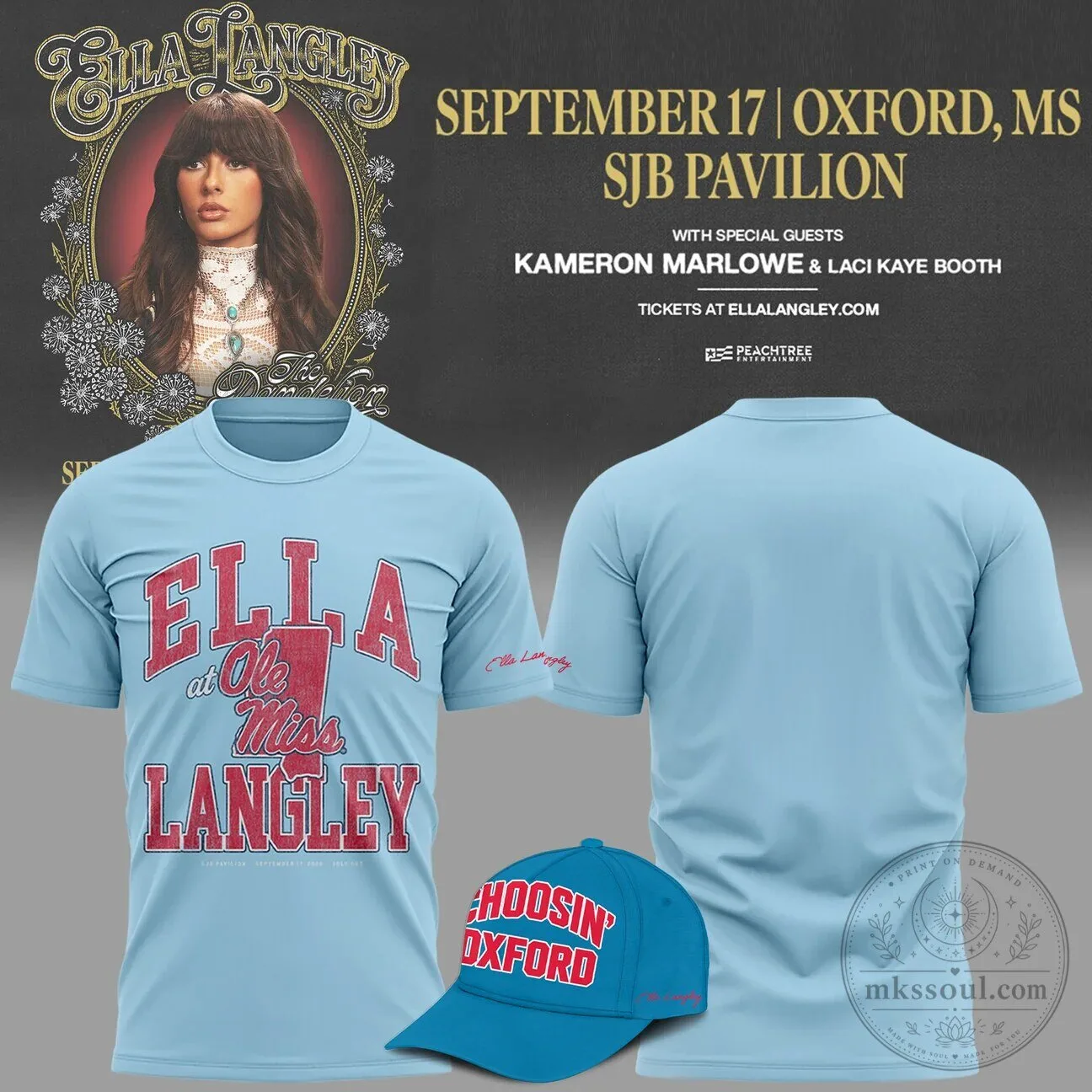Ella Langley at Ole Miss Concert Tour Light Blue T-Shirt