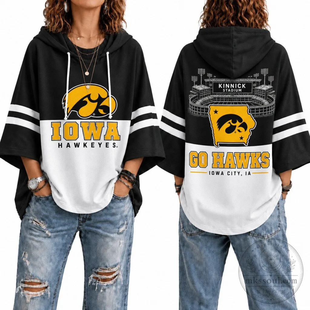 Iowa Hawkeyes Kinnick Stadium Go Hawks Hooded Poncho Top Iowa Hawkeyes Kinnick Stadium Go Hawks Hooded Poncho Top