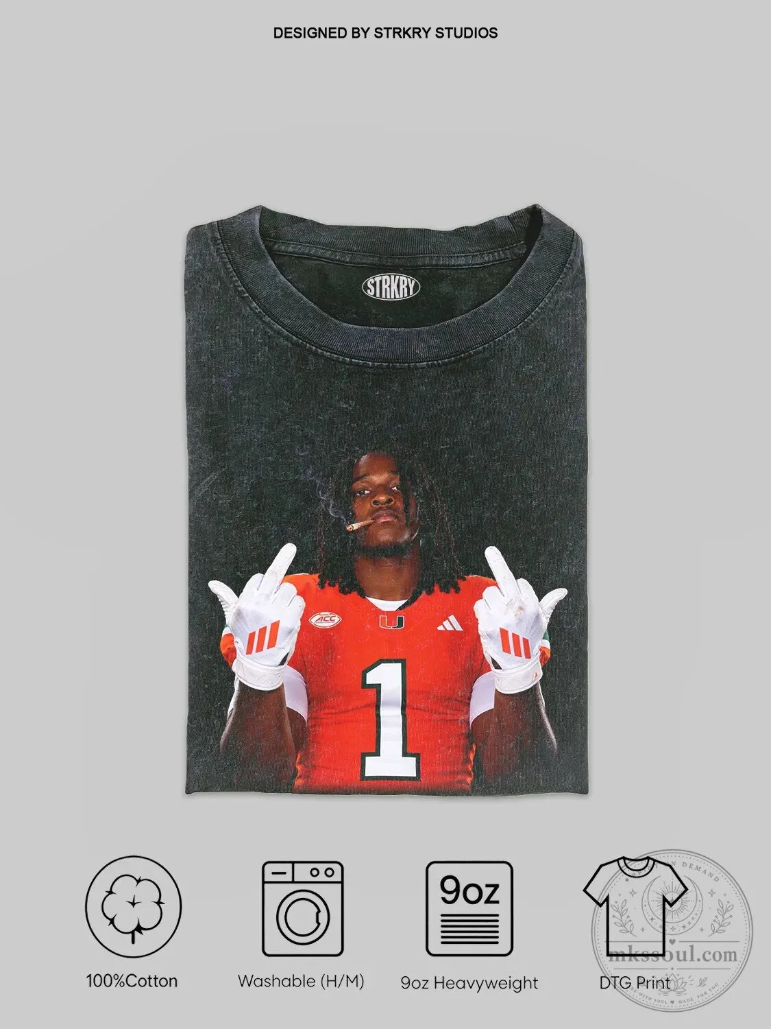 Short Sleeve T-Shirt with Malachi Toney's Middle Finger Graphic Print