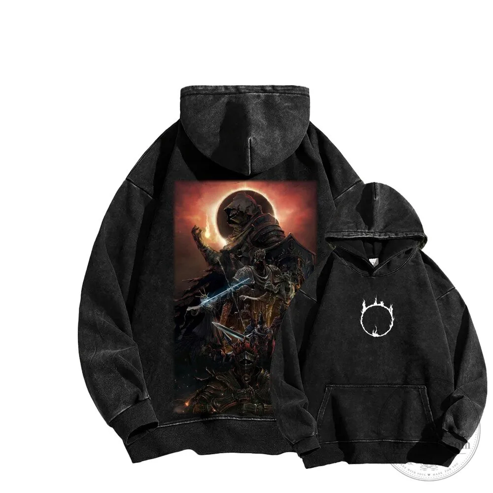 Dark Souls Video Game Characters Washed Black Pullover Hoodie