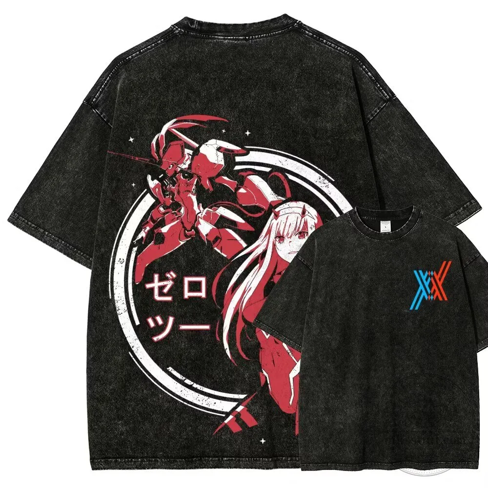 Darling in the Franxx Zero Two Anime Washed Black Unisex T-Shirt