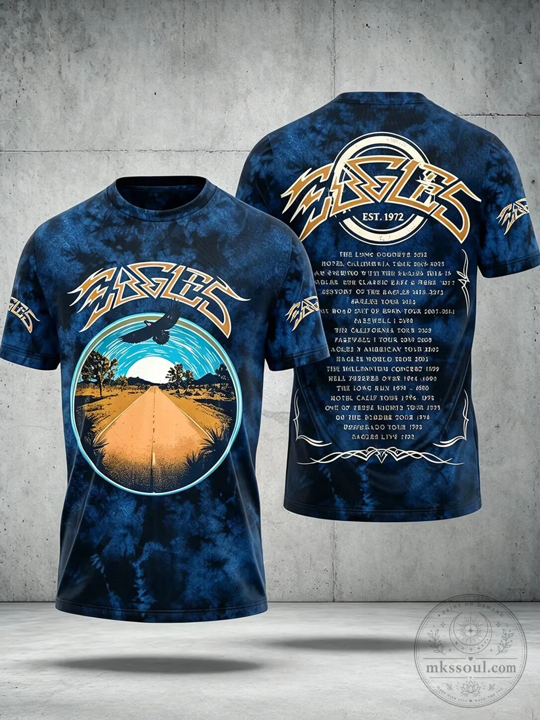 The Eagles Band Est 1972 Tour Dates Blue Tie Dye T-Shirt