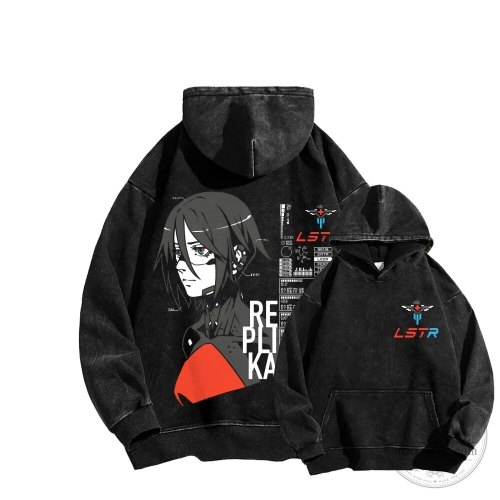 Anime Girl Repltka Graphic Washed Hoodie