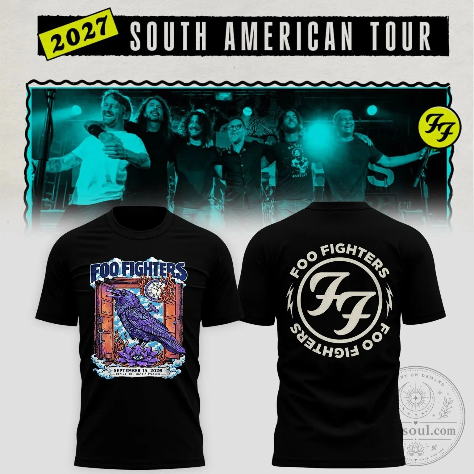 Foo Fighters South American Tour 2027 Concert Black Band T-Shirt